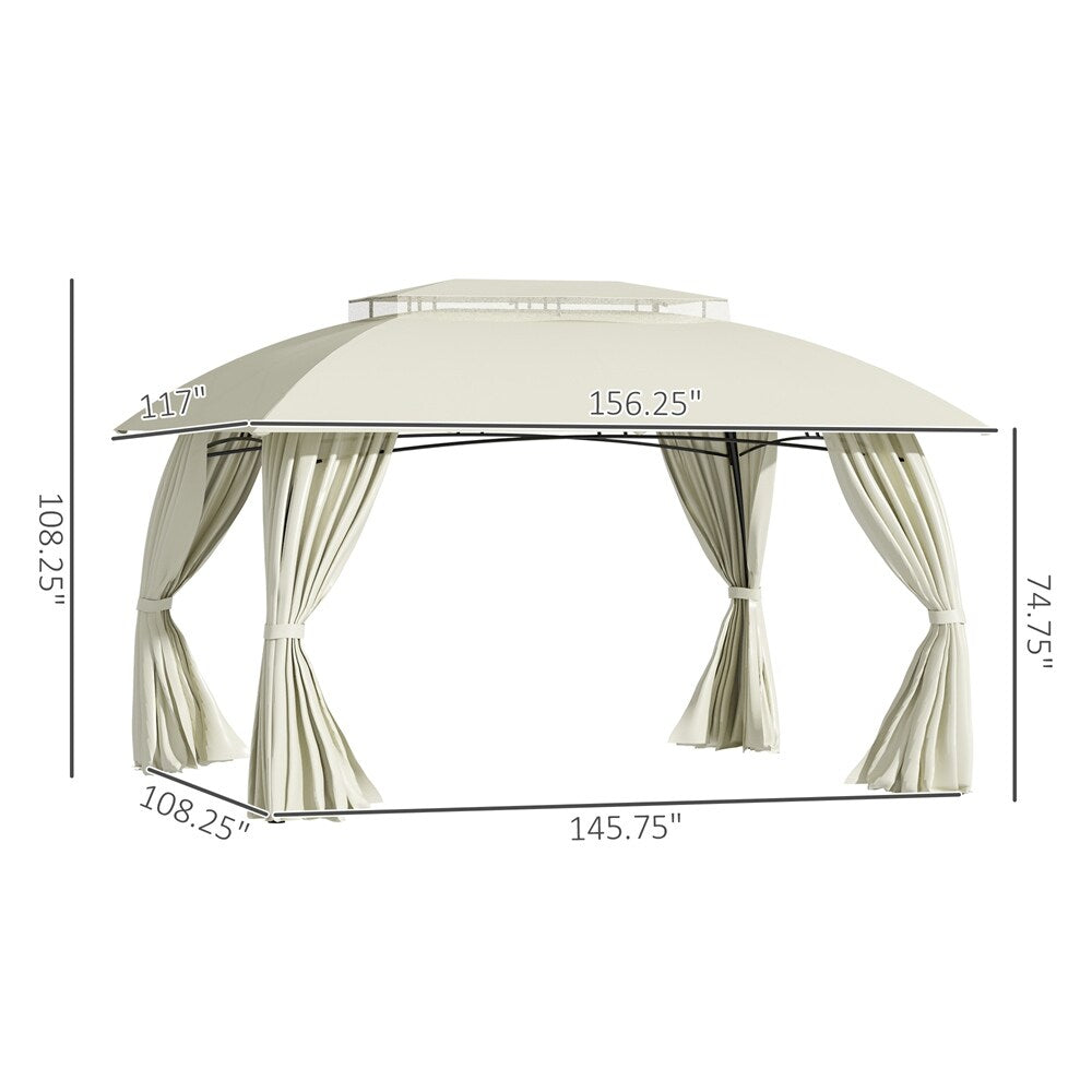 Double Vented Roof Patio Gazebo with Steel Frame and Curtain Sidewalls I6031