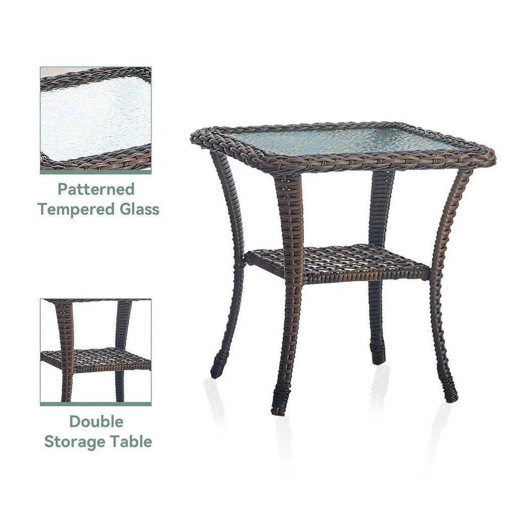 Brown Rattan Wicker 3-Piece Outdoor Swivel Glider Set with Blue Cushion P11200