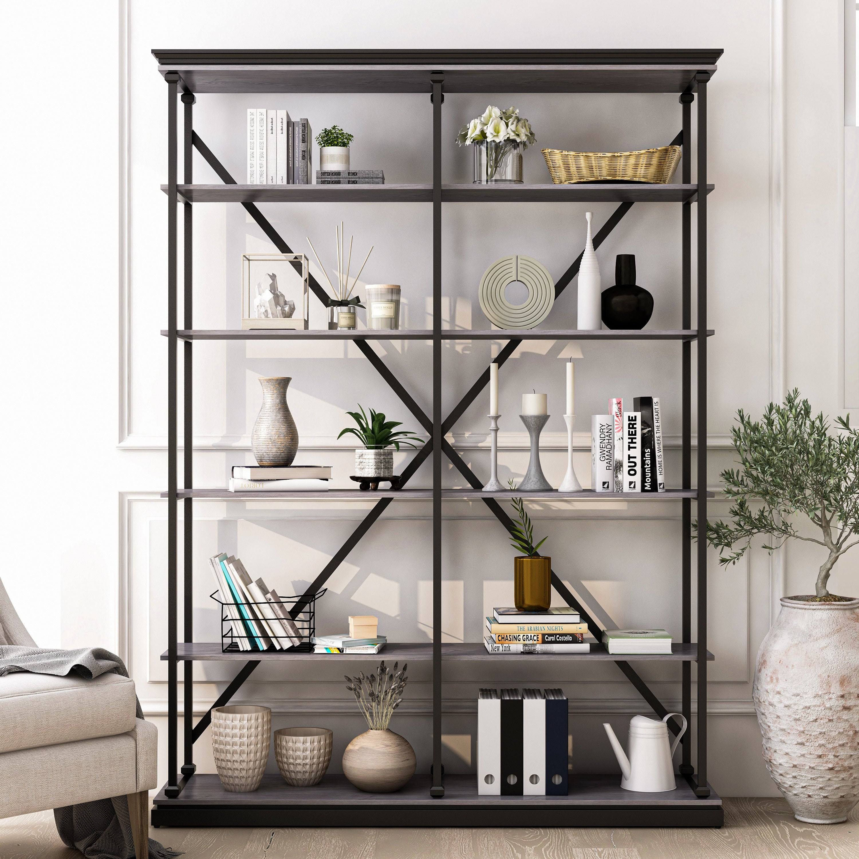 Antique Grey 5 Layer Metal Bookcase X76131