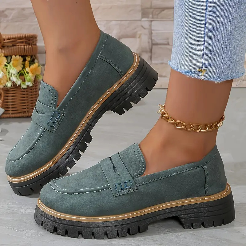 Women's Casual Matte Block-Heel Platform Shoes