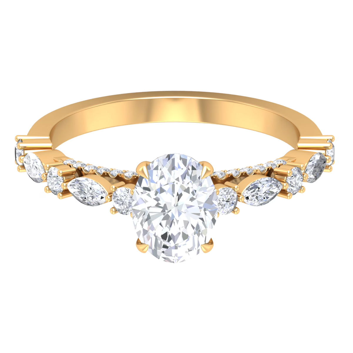 14K Yellow Gold Oval Moissanite Engagement Ring with Side Stones E99782
