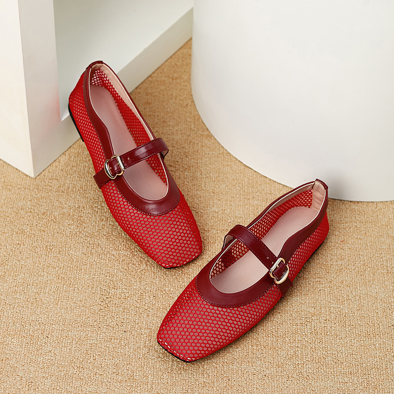 Cutout Single-Strap Mesh Sandals