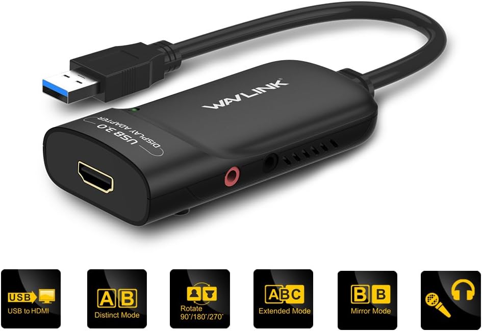 USB 3.0 to HDMI Video Graphics Adapter with Audio Port Displaylink Chip, 2048x1152 External Video Card Adapter M235136