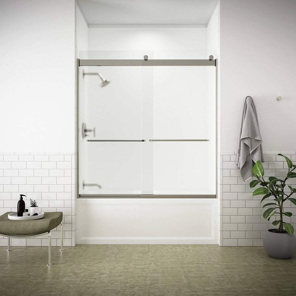 Frameless Sliding Bath Door with Frosted Glass, Matte Nickel T650