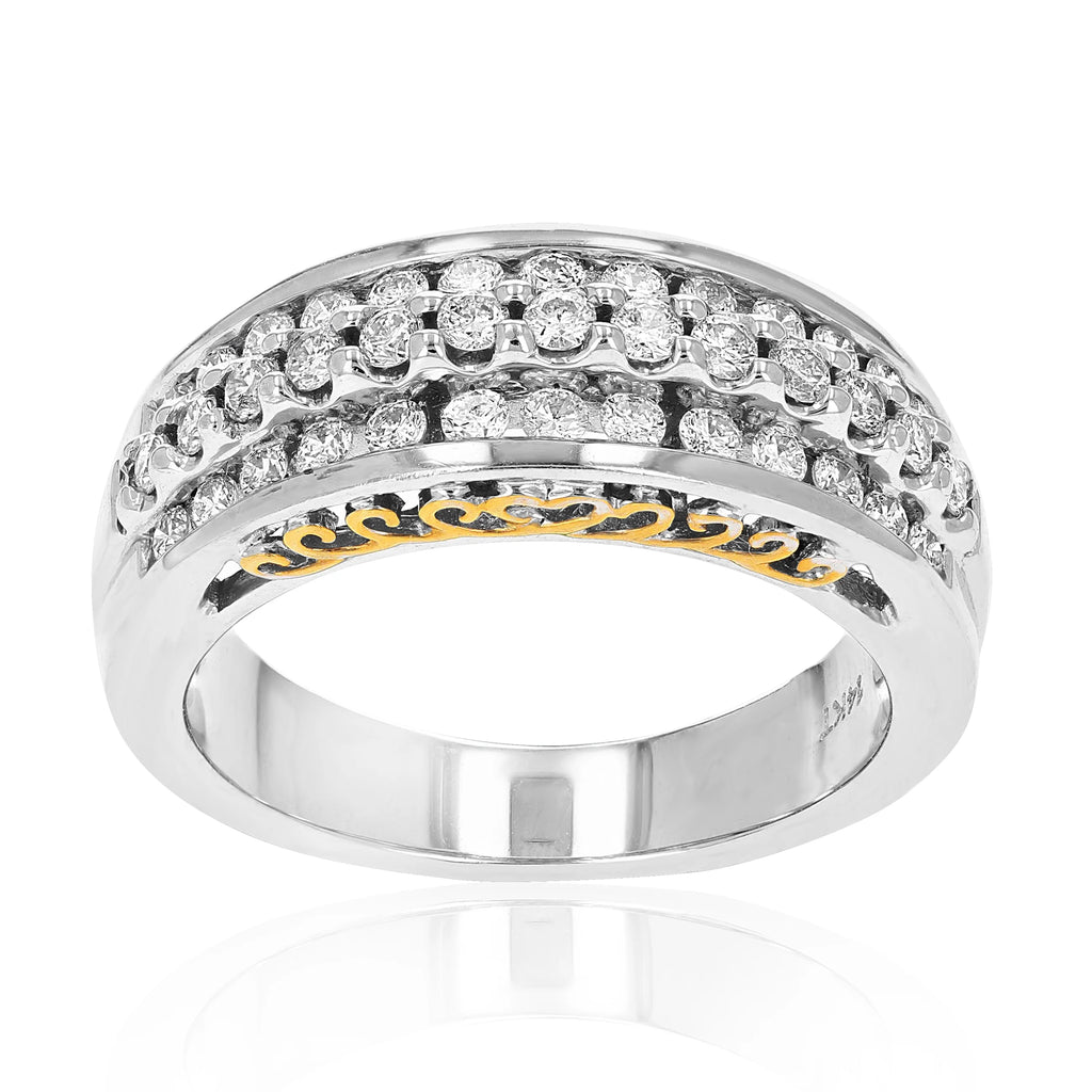 14K White Gold Three Row Diamond Wedding Band U985