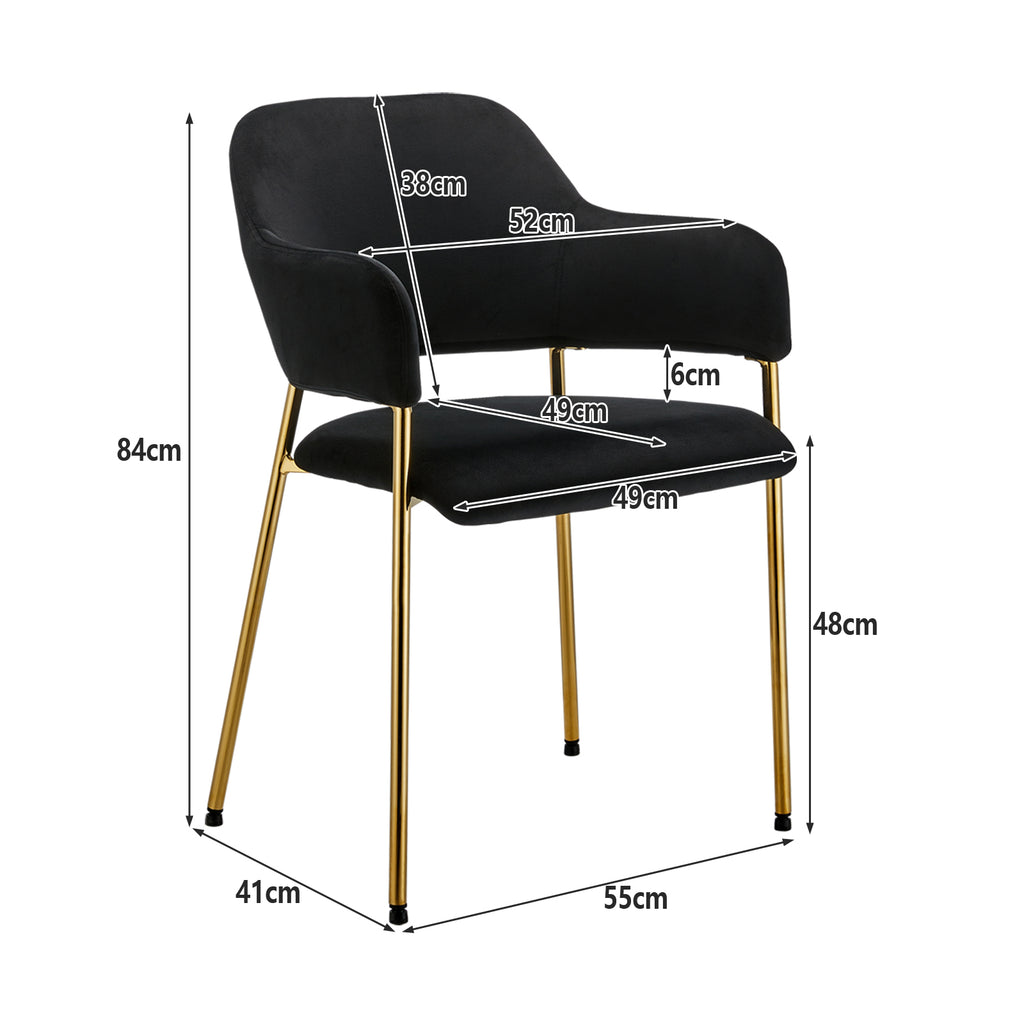 Black Velvet Dining Chairs Set of 2 with Armrest and Golden Chrome Legs S65711