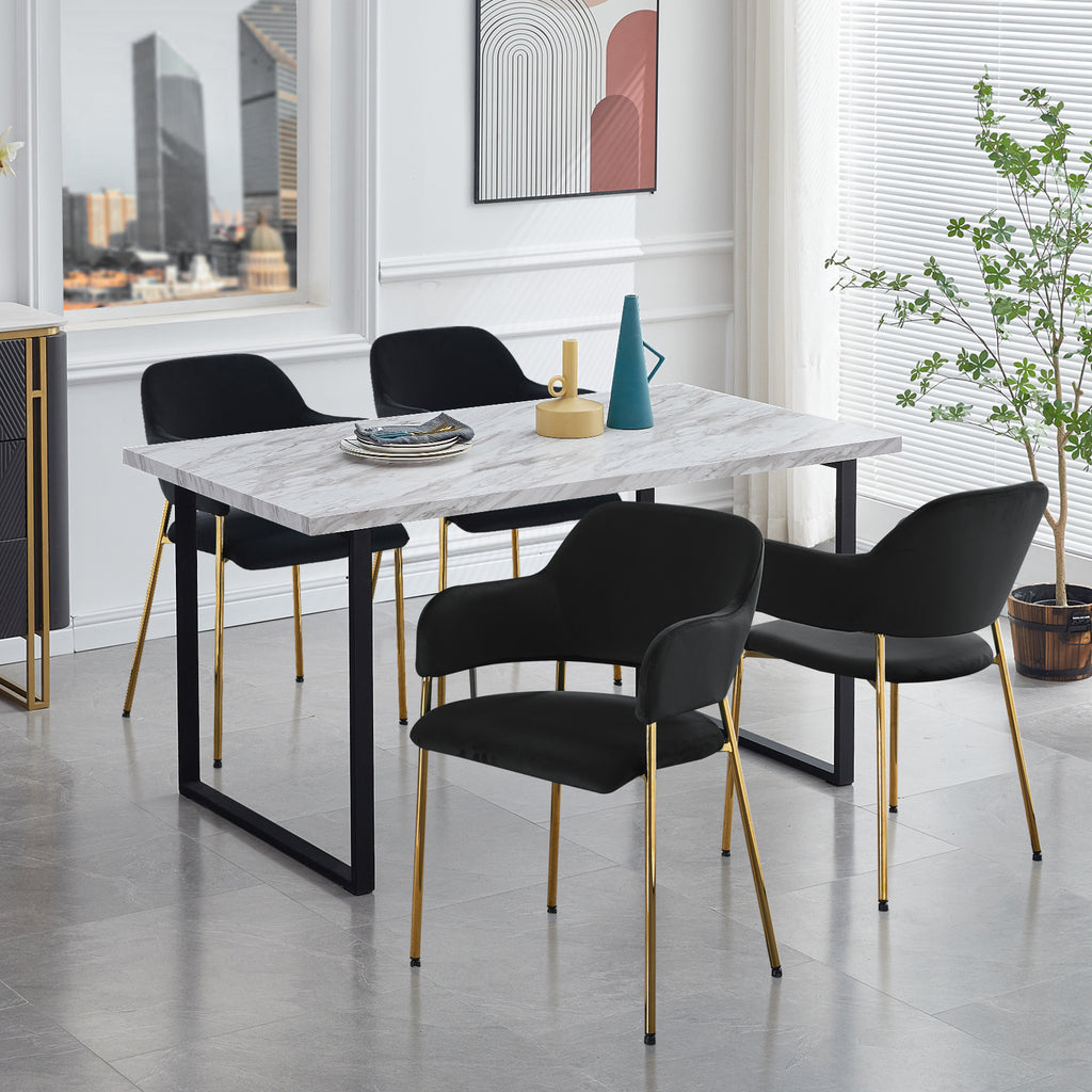 Black Velvet Dining Chairs Set of 2 with Armrest and Golden Chrome Legs S65711