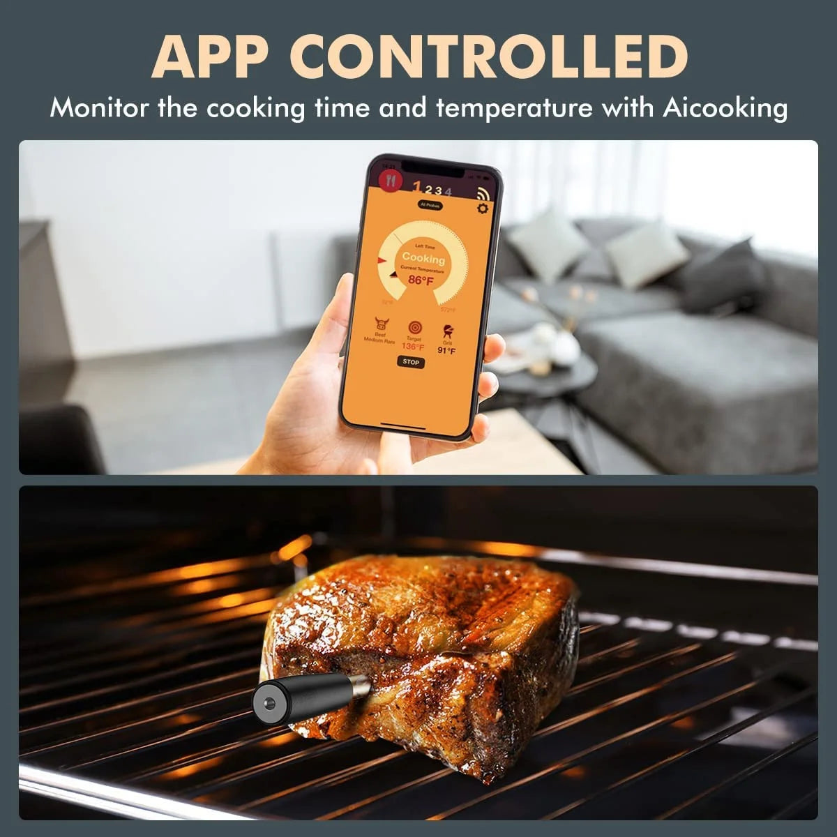 Wireless Bluetooth Meat Thermometer for BBQ U8606