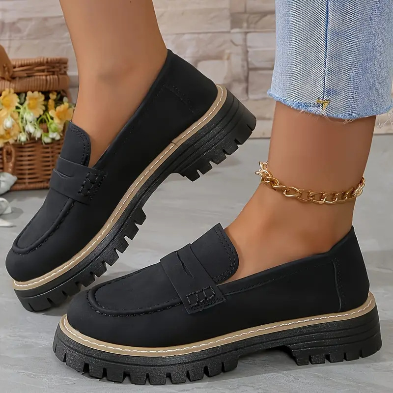 Women's Casual Matte Block-Heel Platform Shoes