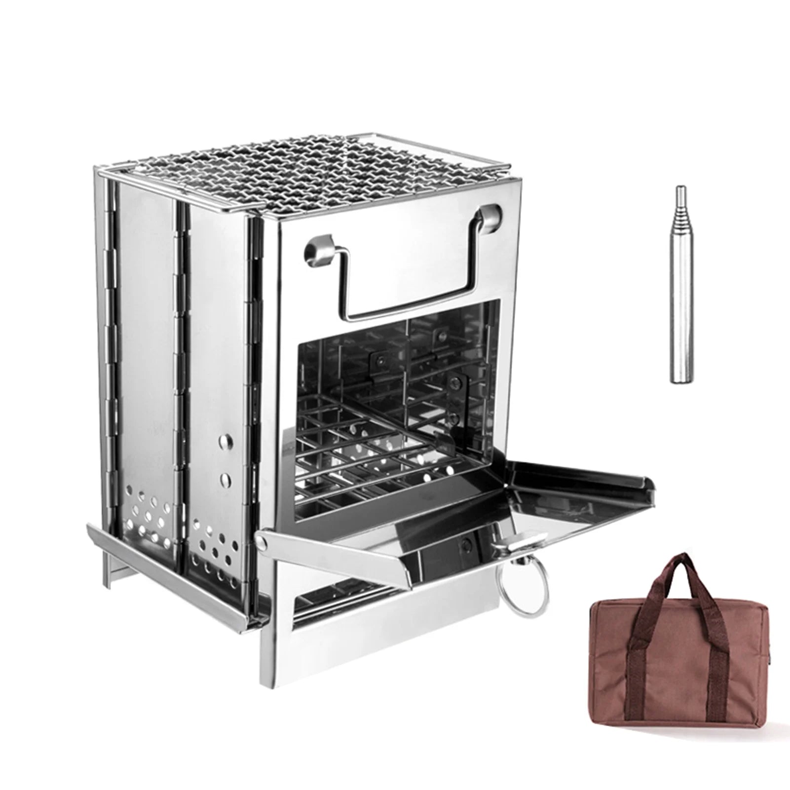 Folding Wood Burning Stove Blowpipe Kit BBQ Grill with Carry Bag U610454