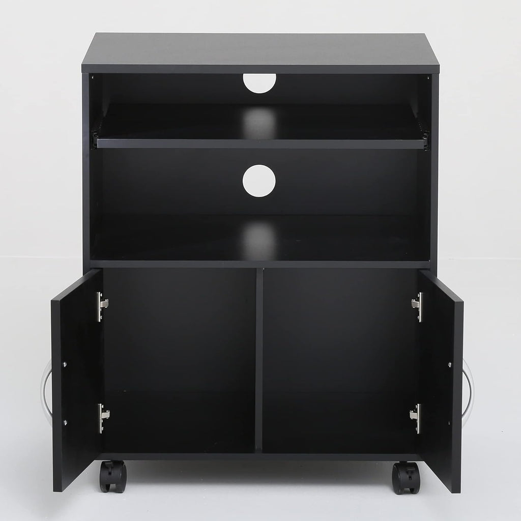 Black Mobile File Cabinet with Keyboard Tray and Doors on Wheels I783439