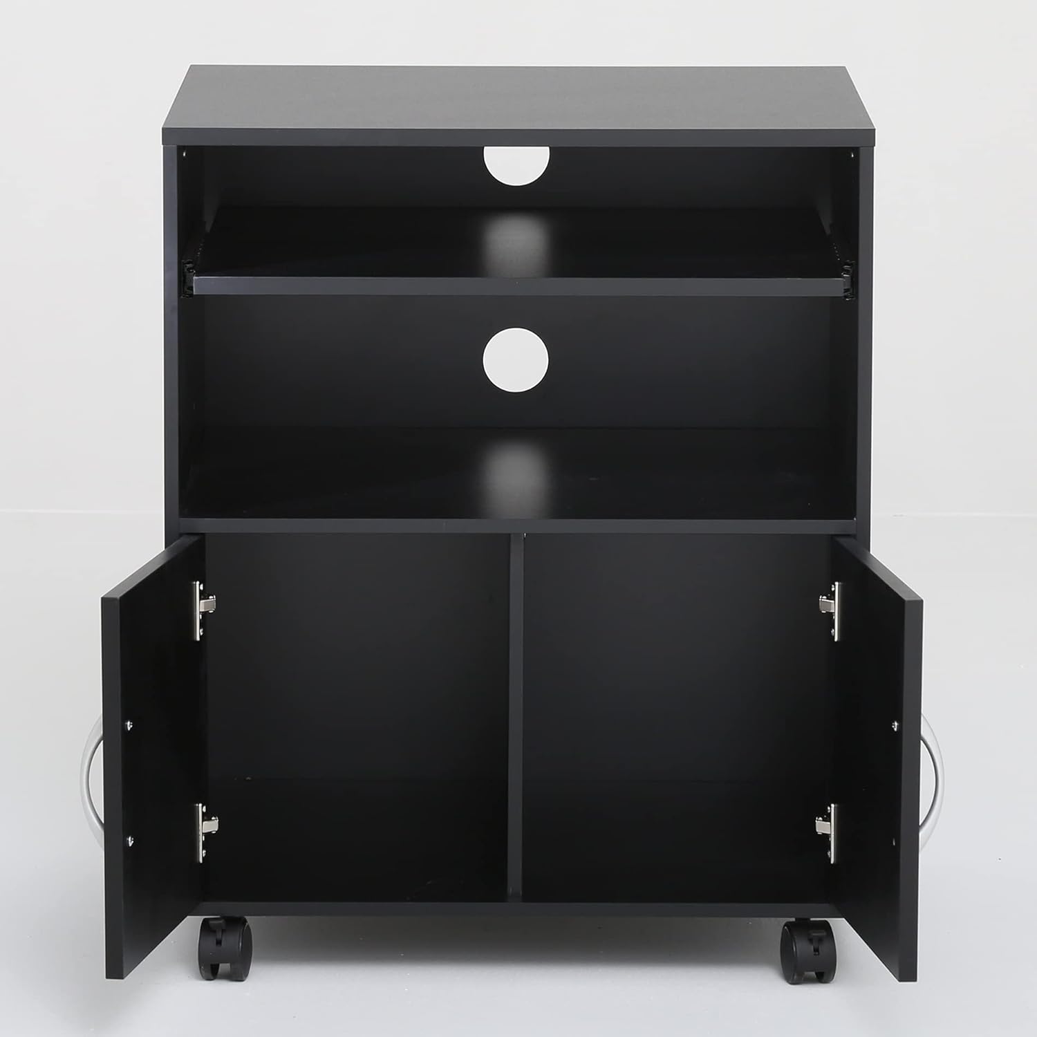 Black Mobile File Cabinet with Keyboard Tray and Doors on Wheels I783439
