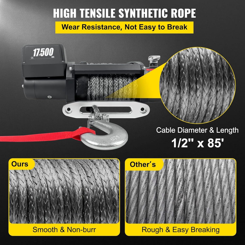 17500lb 12V Synthetic Rope Truck Winch with Wireless Remote Control L398