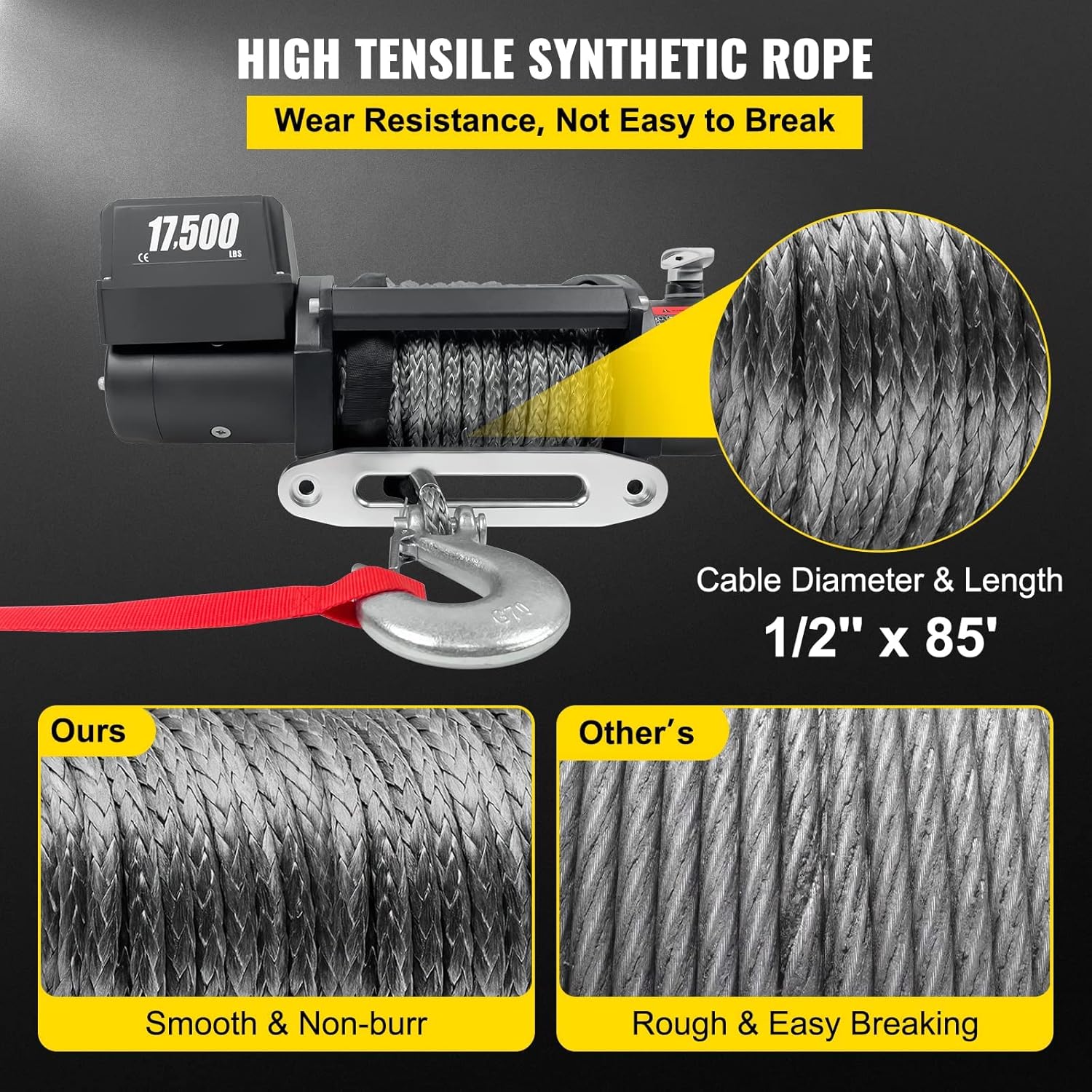 17500lb 12V Synthetic Rope Truck Winch with Wireless Remote Control L398