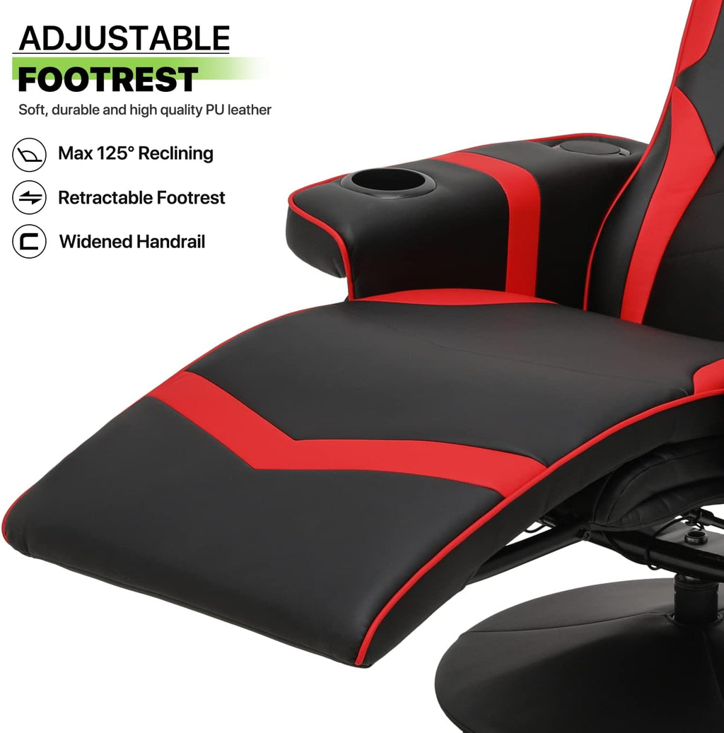Red PU Leather 360° Swivel Recliner Massage Chair with Footrest B4399