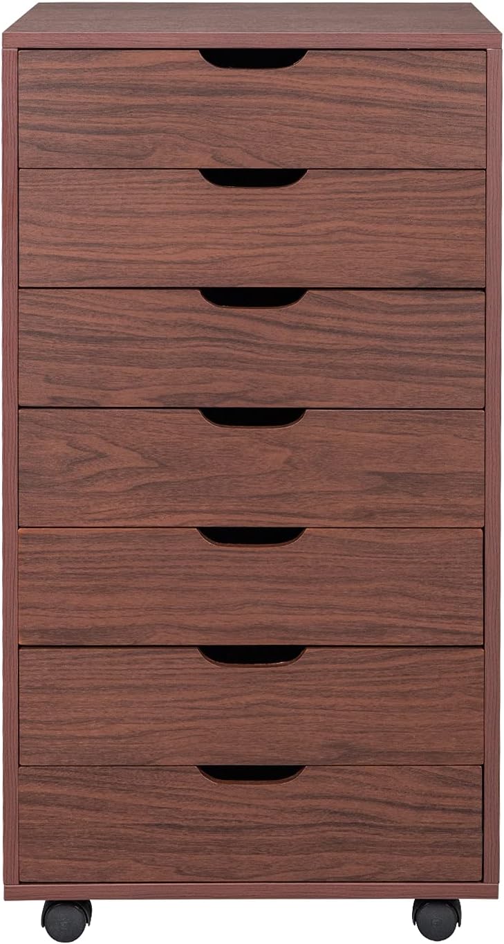 White 7 Drawer Wooden Chest Dresser with Wheels P687
