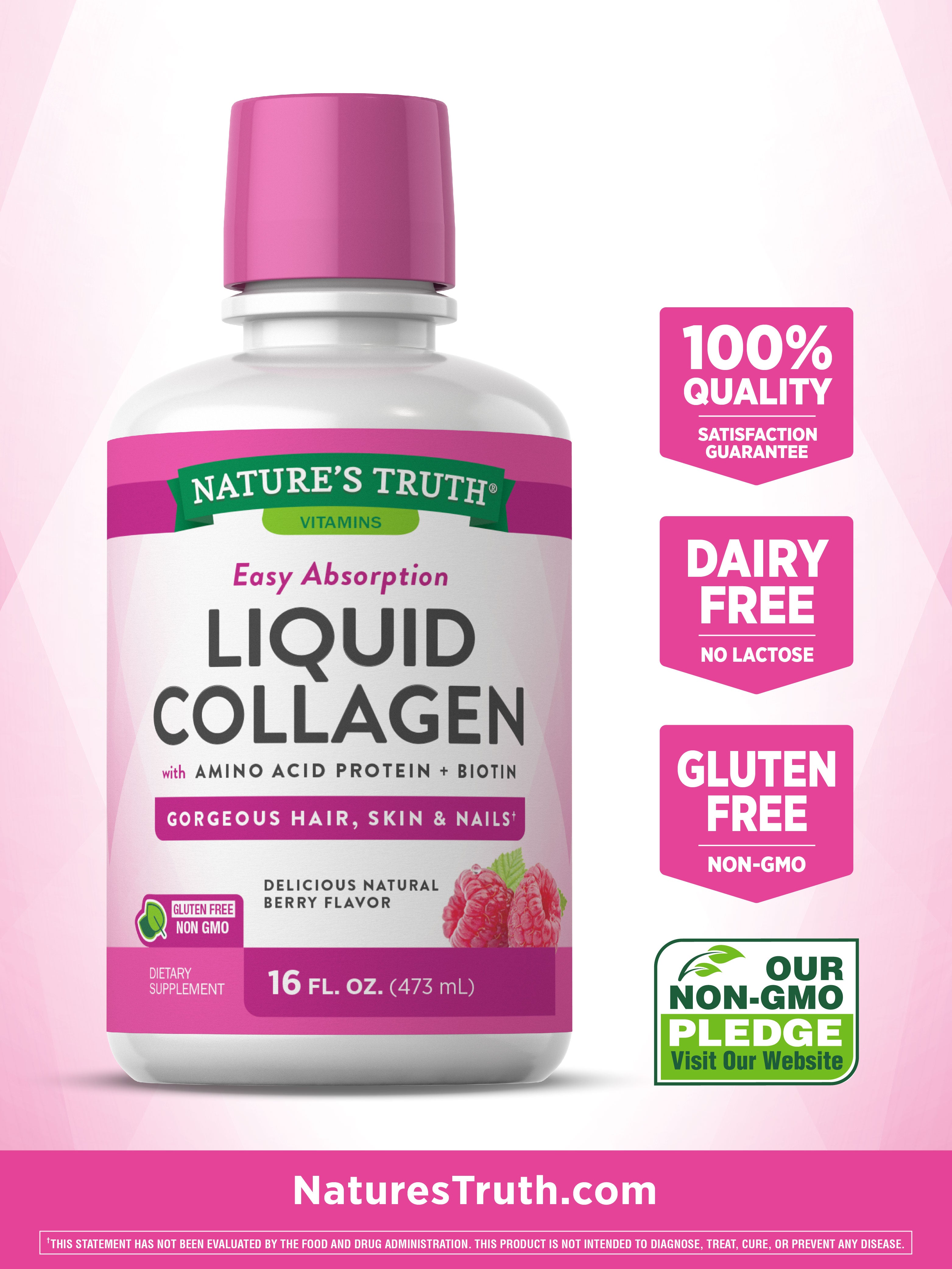 Liquid Collagen Supplement, 16 oz, Natural Berry Flavor W460631