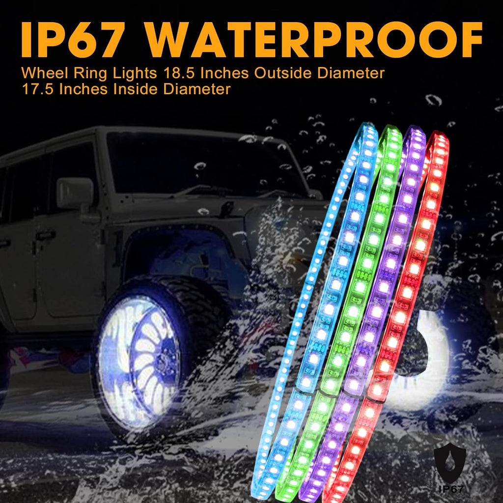 17'' Double Row RGB Wheel Ring Lights for Truck Car SUV Cart-4PCS D416747
