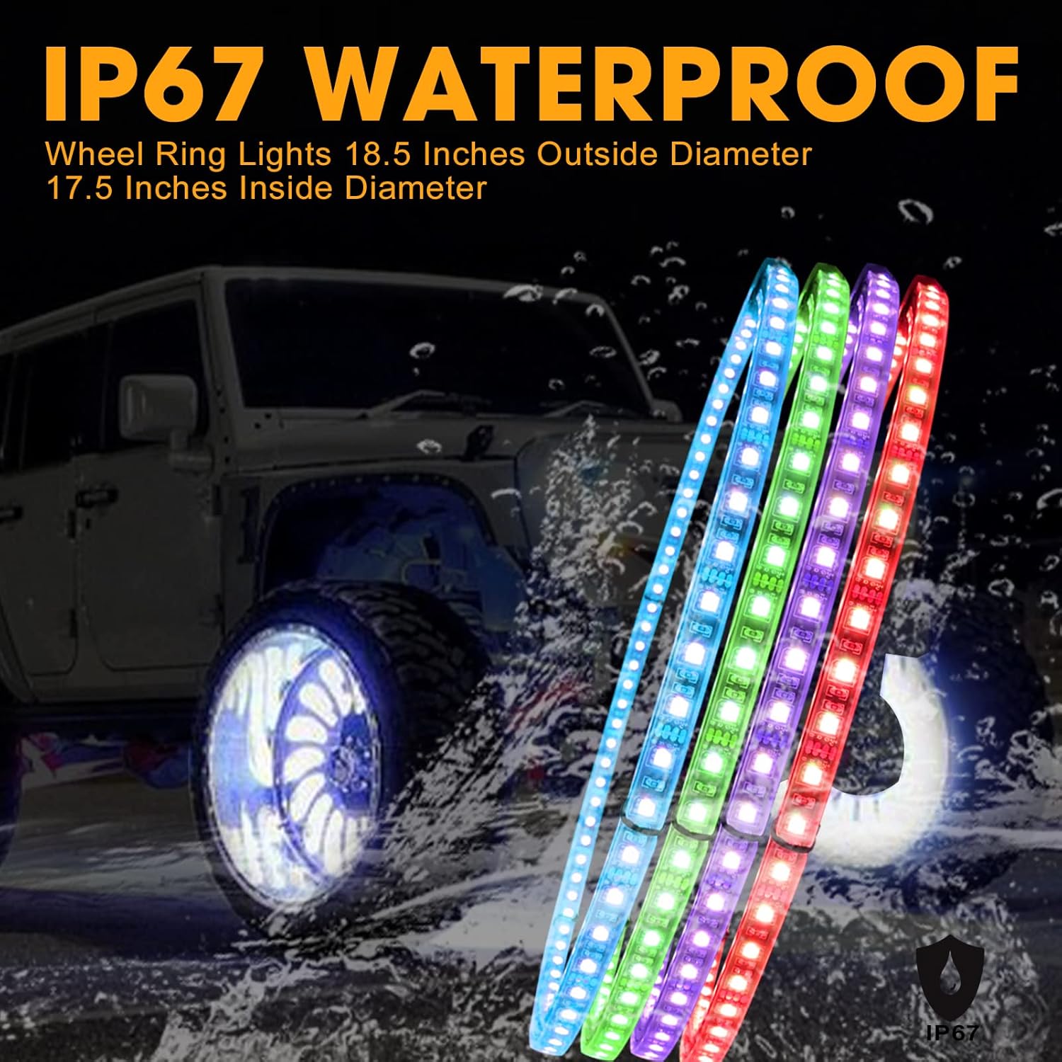 17'' Double Row RGB Wheel Ring Lights for Truck Car SUV Cart-4PCS D416747