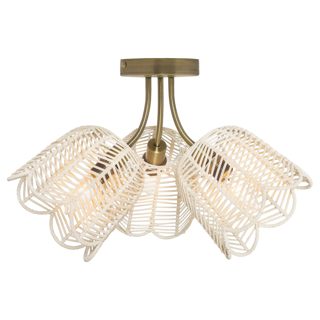Gold and White Rattan and Metal Ceiling Light W868674