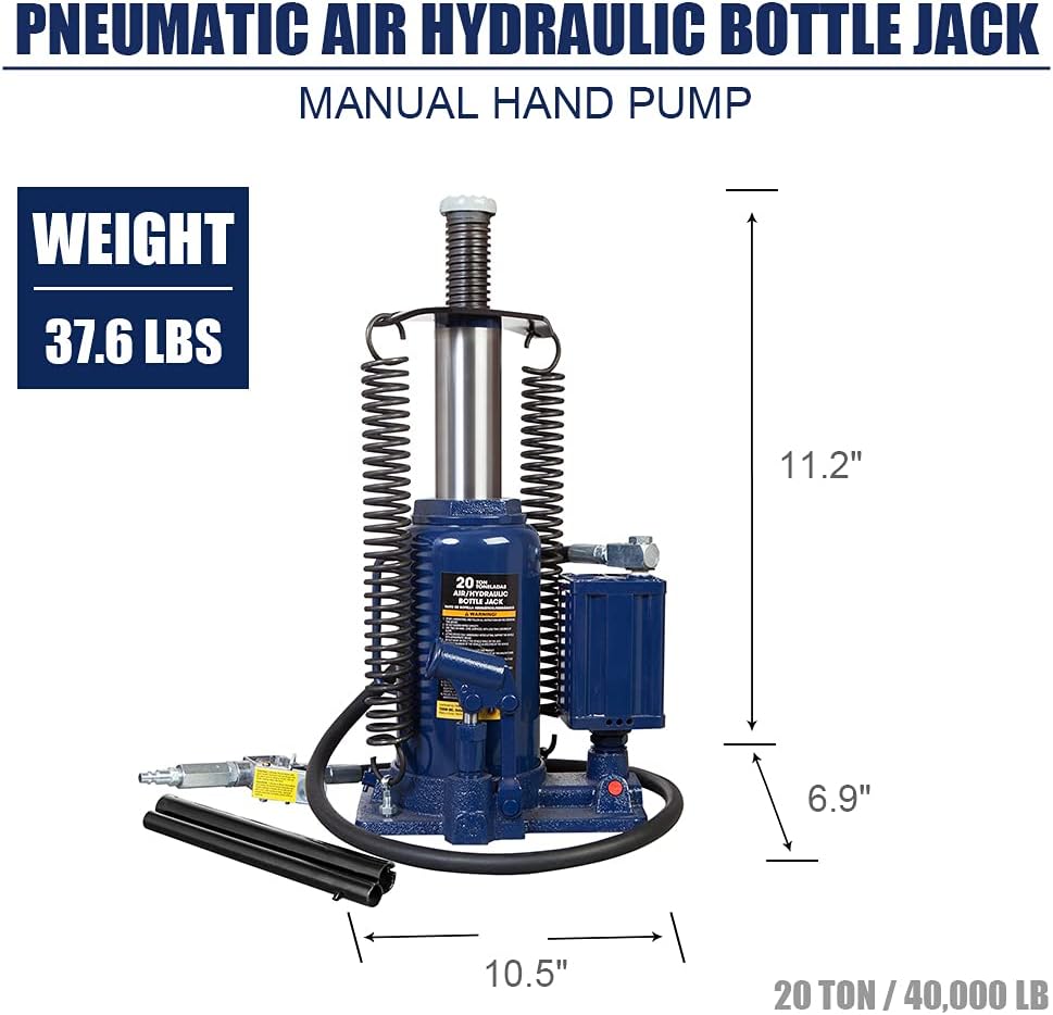 Blue Pneumatic Air Hydraulic Bottle Jack with Manual Hand Pump J936783