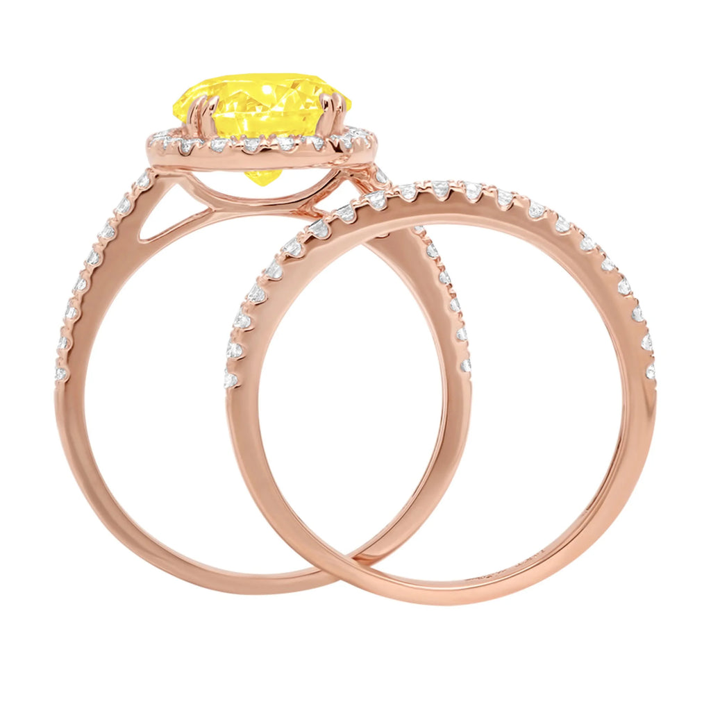 2.56 ct Round Cut Yellow Simulated Diamond 18k Rose Gold Ring Band Set Size 3.5 I55519