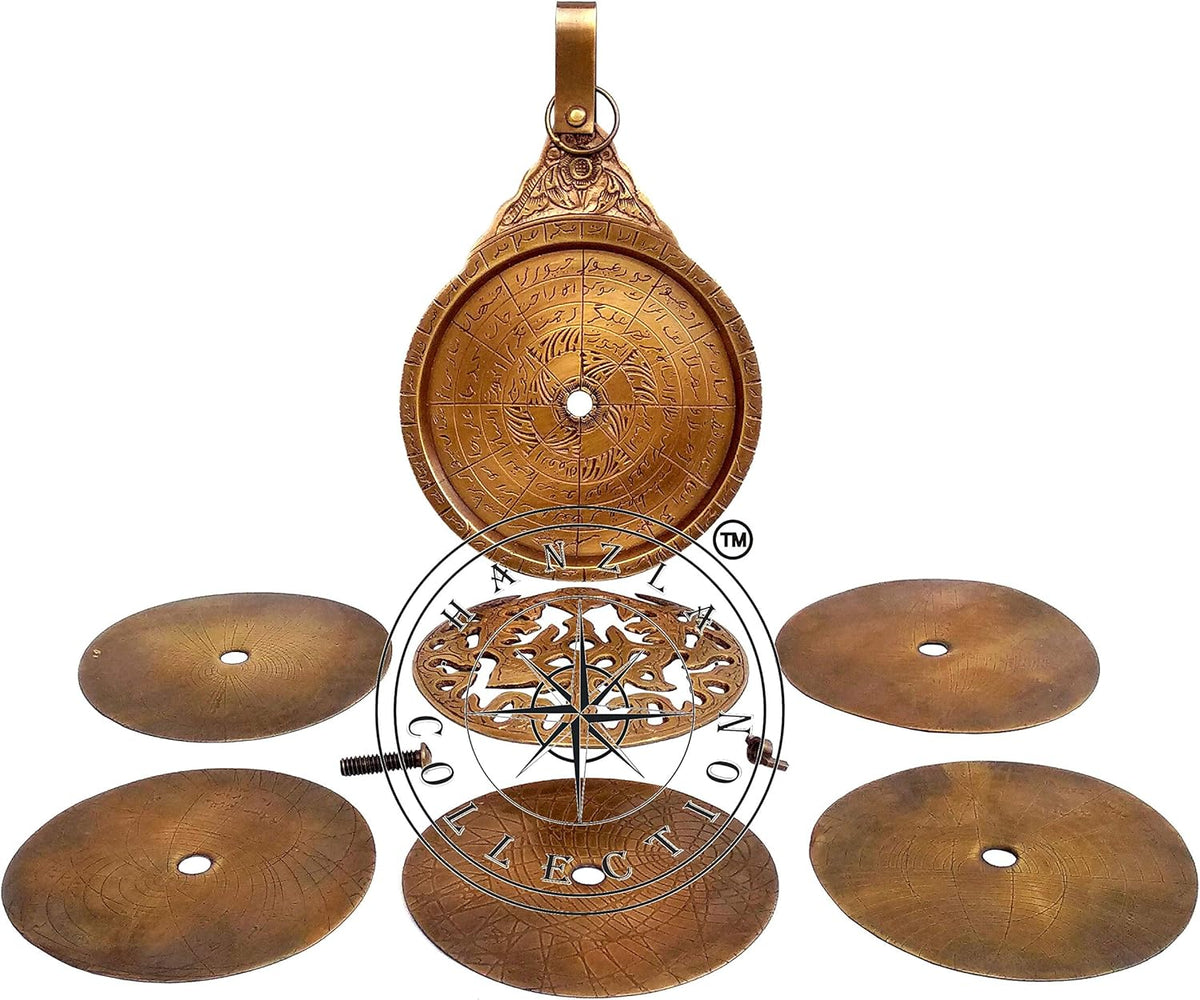 Vintage Antique Brass Astrolabe 8 Arabic Globe Navigation Astrological Calendar L5747