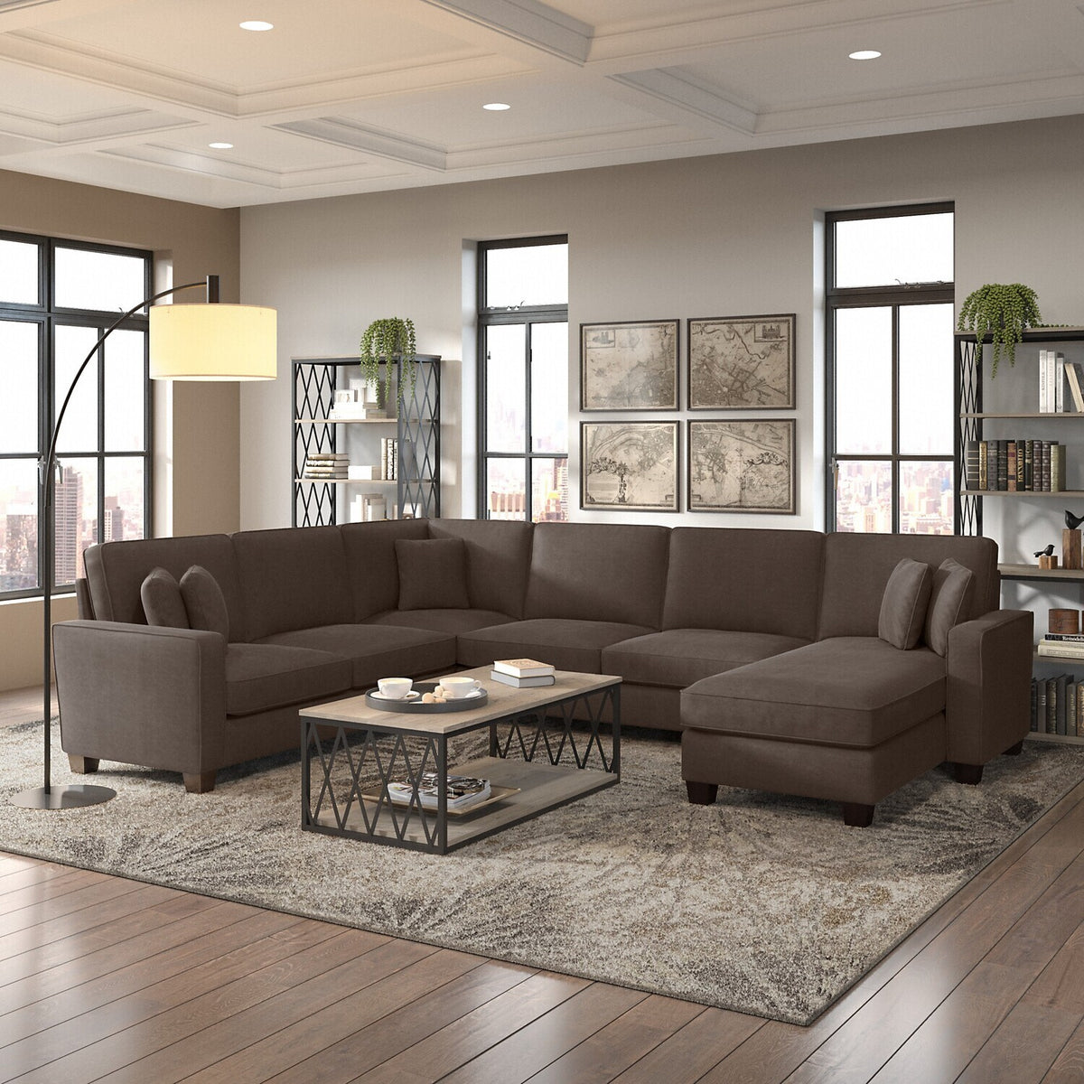 U Shaped Sectional Couch With Reversible Chaise Lounge T12956