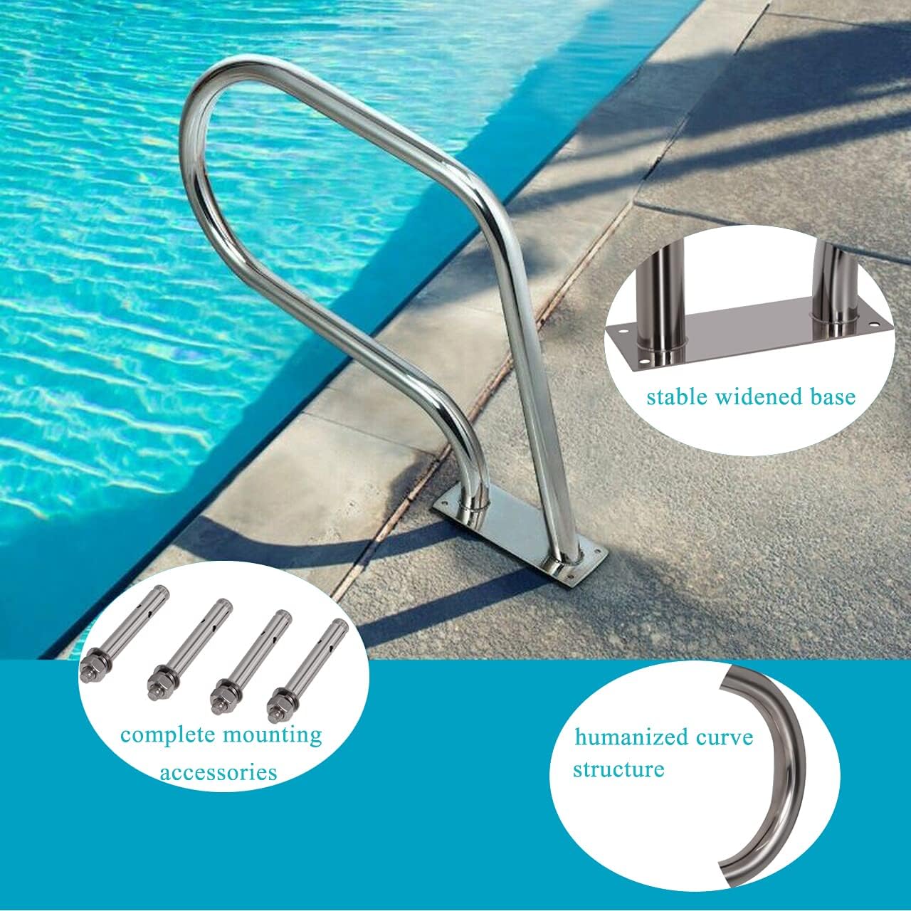 Stainless Steel Swimming Pool Hand Rail with Base Plate M3637