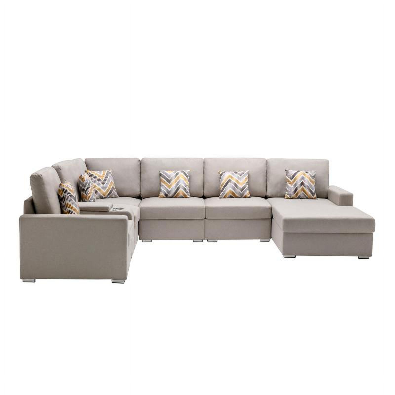 Beige Fabric Reversible Sectional with Charging Port and Storage Console O691571