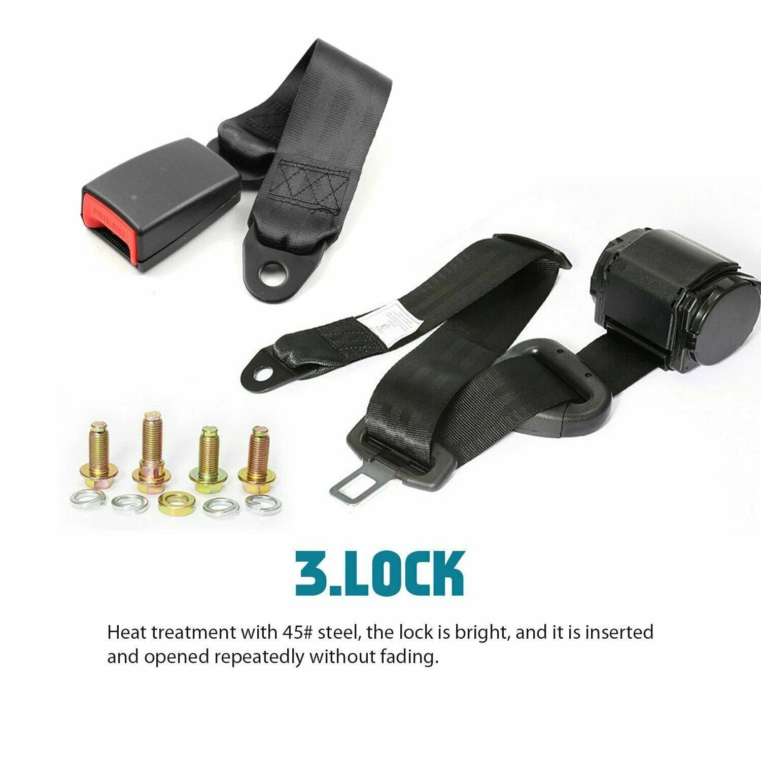 2 Pack Universal 3 Point Retractable Adjustable Car Seat Belt Lap Shoulder L63040
