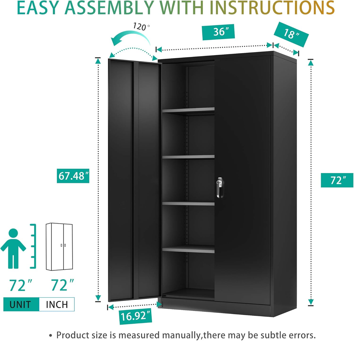 Black Steel Storage Cabinet with 2 Doors and 4 Adjustable Shelves L6153