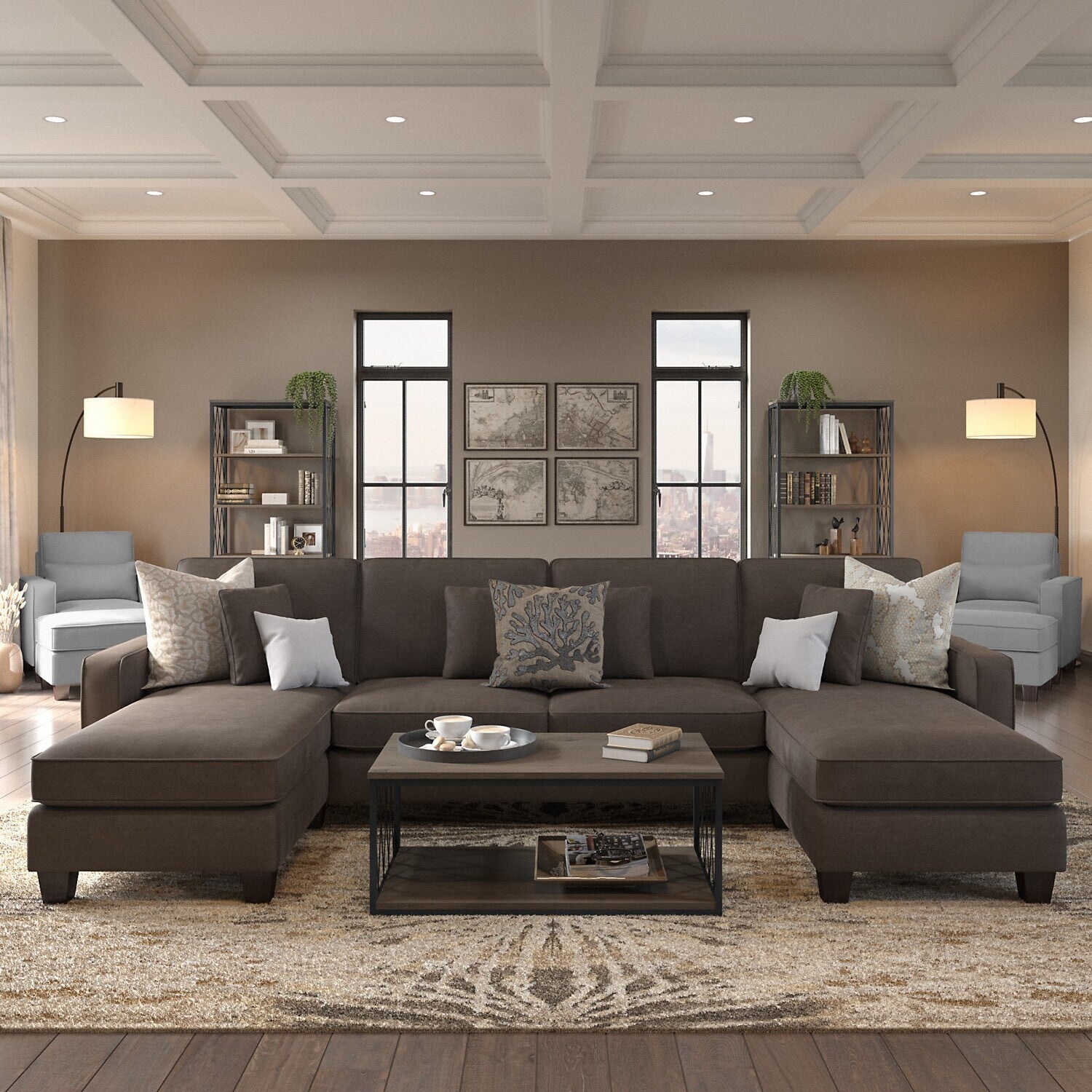 U Shaped Sectional Couch With Reversible Chaise Lounge T12956