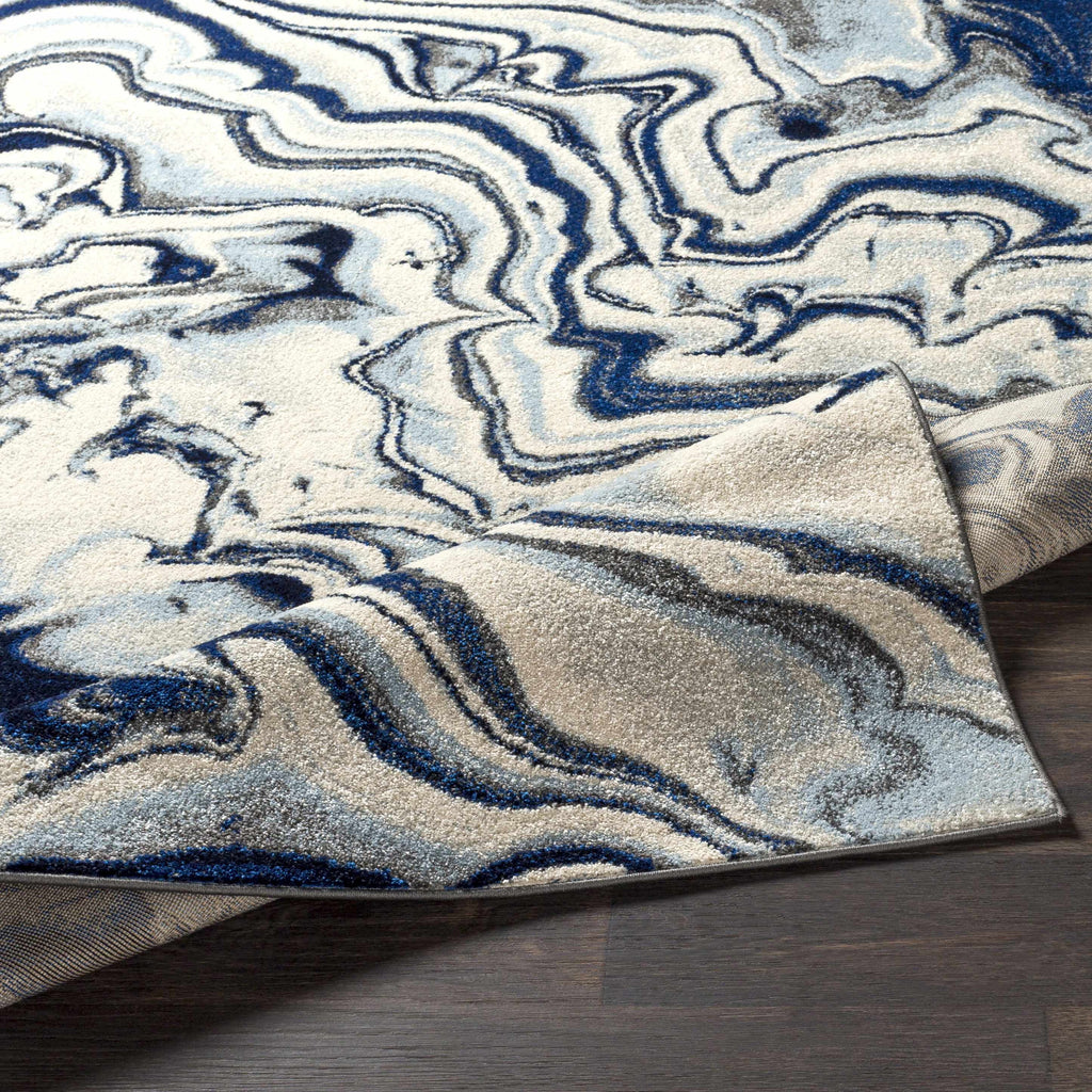 Abstract Coastal Area Rug - Marble Swirl Pattern - Ombre Blue, Royal Blue, Navy Blue, Grey, White - 5'3" x 7'3" C483582