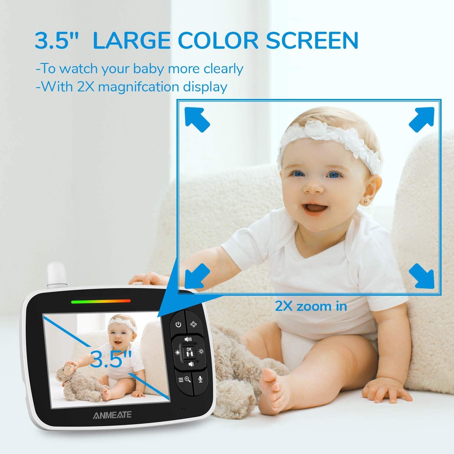 3.5” Video Baby Monitor with Camera and Audio, Infrared Night Vision, Two Way Talk, Pack of 2 H580525