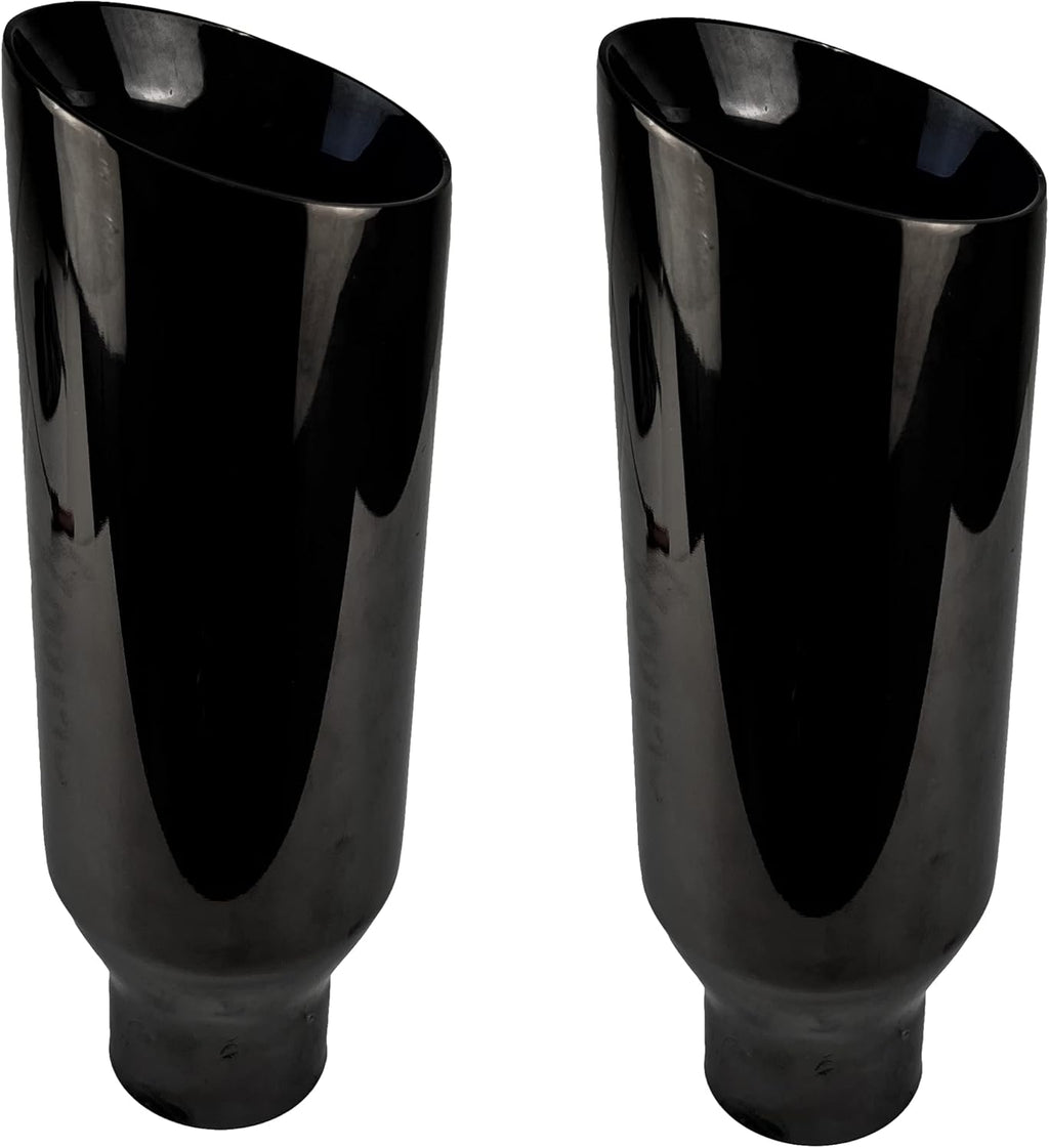 2.5 inch Inlet to 4 inch Outlet Exhaust Tip Stainless Steel Double Wall Black Chrome 12" 2 Pack L291