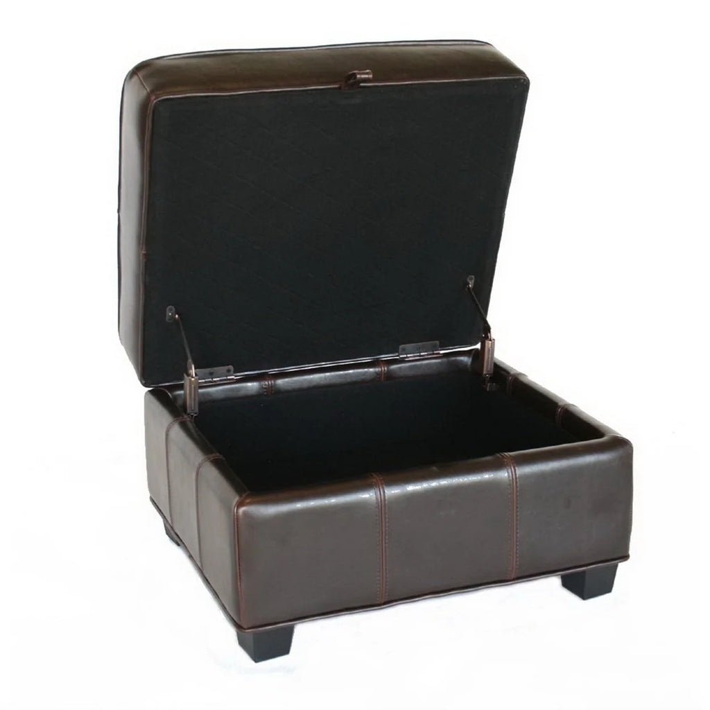 Brown Leather Storage Ottoman Y27460