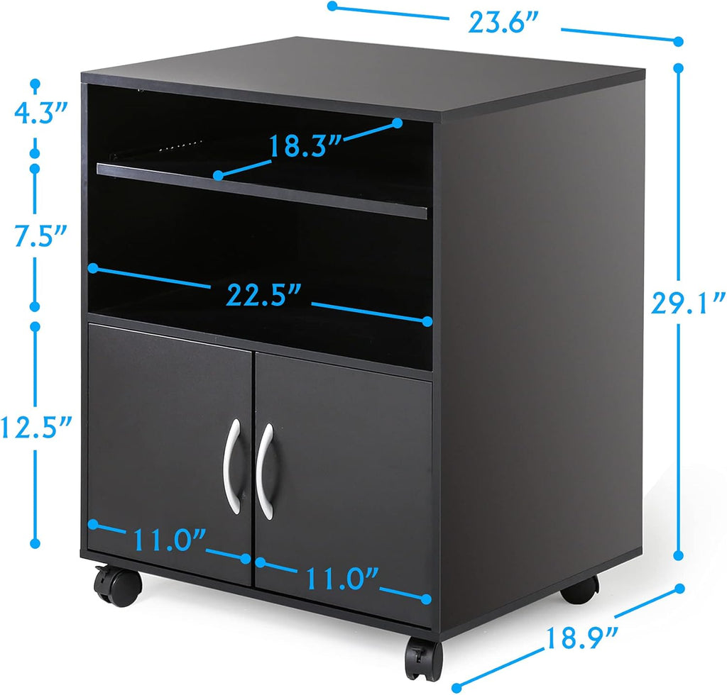 Black Mobile File Cabinet with Keyboard Tray and Doors on Wheels I783439