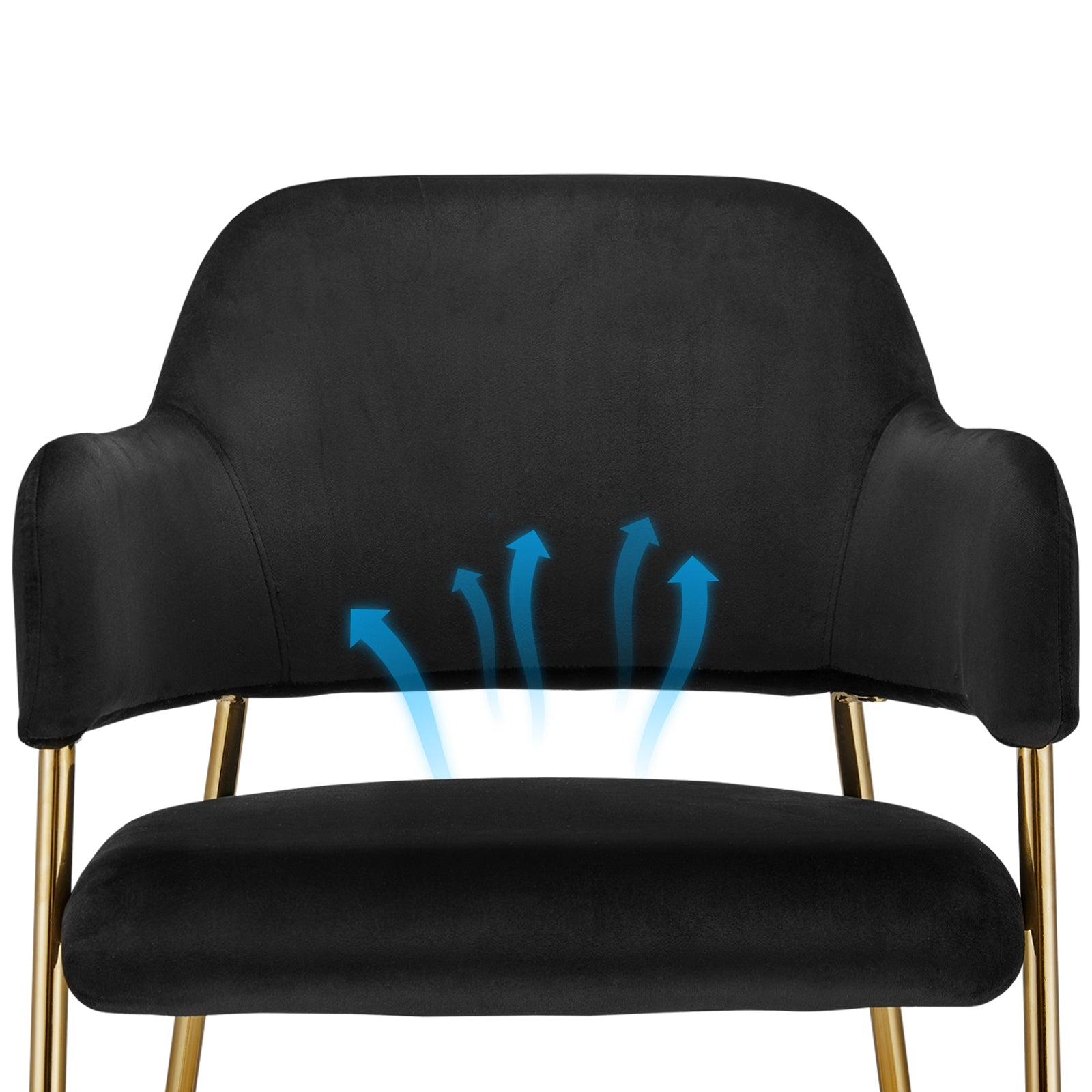 Black Velvet Dining Chairs Set of 2 with Armrest and Golden Chrome Legs S65711