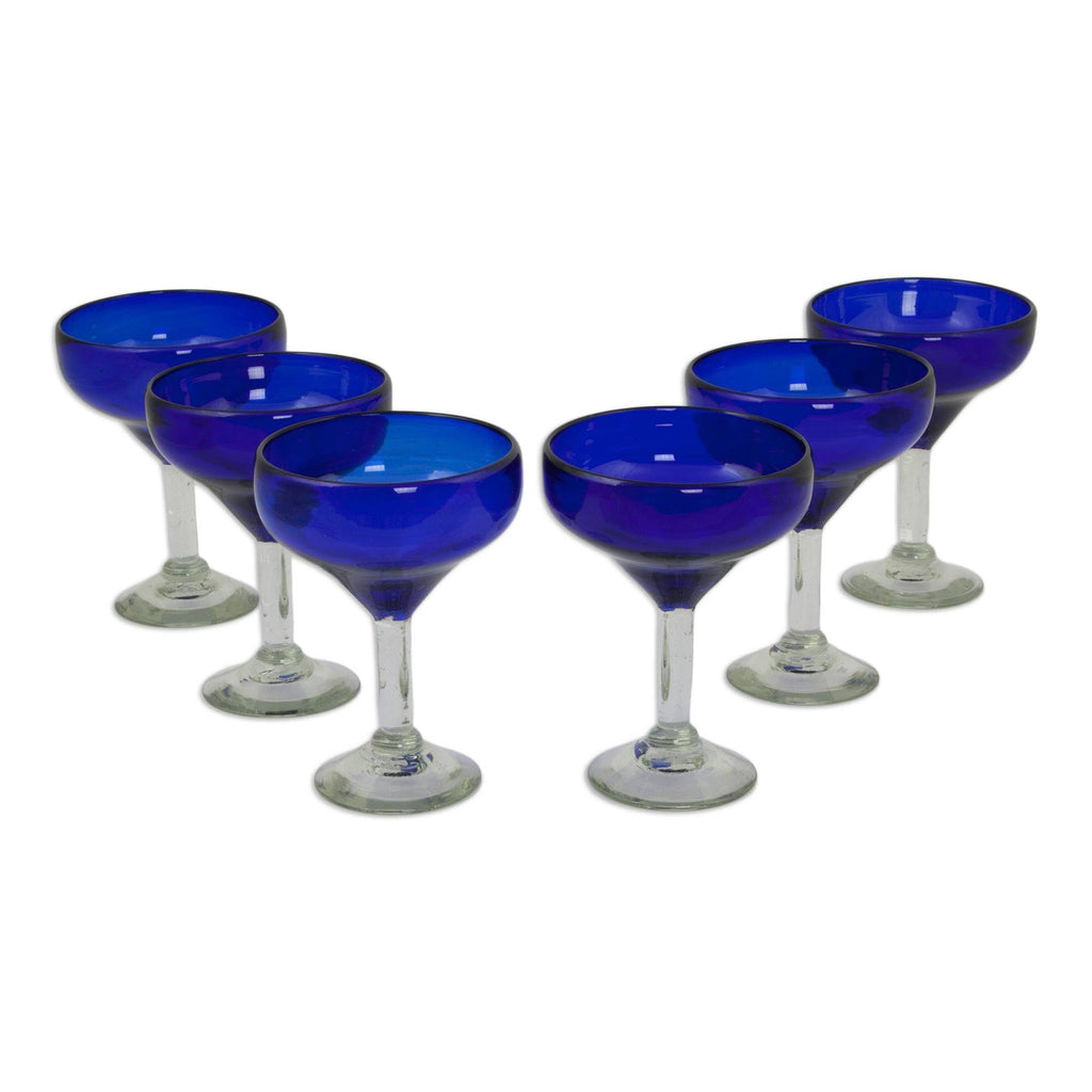 Cobalt Blue Recycled Glass Margarita Glasses U908379