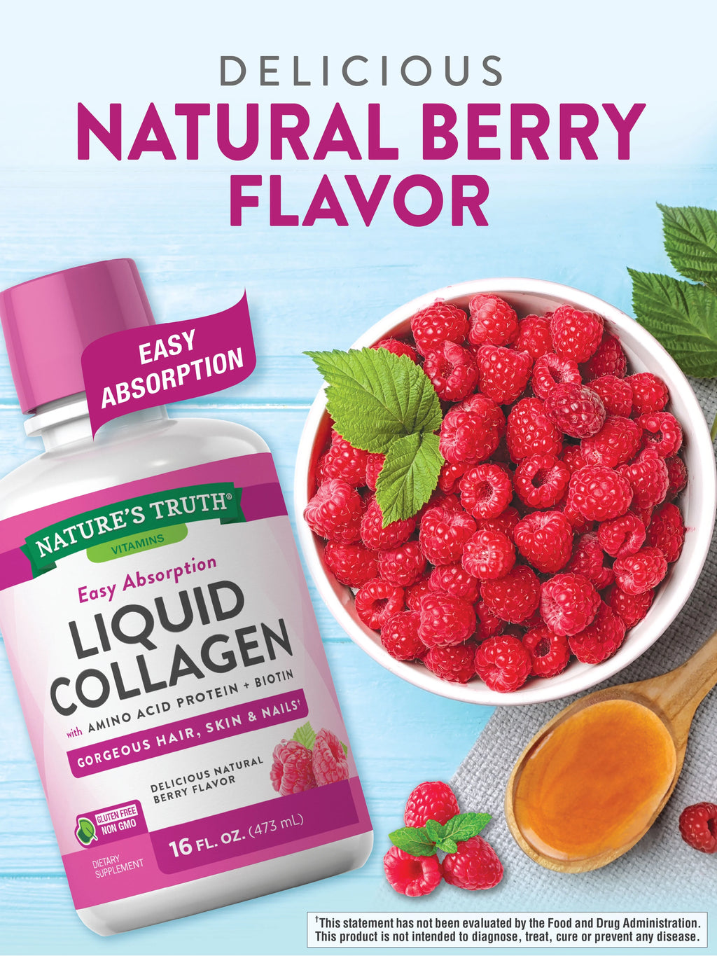 Liquid Collagen Supplement, 16 oz, Natural Berry Flavor W460631