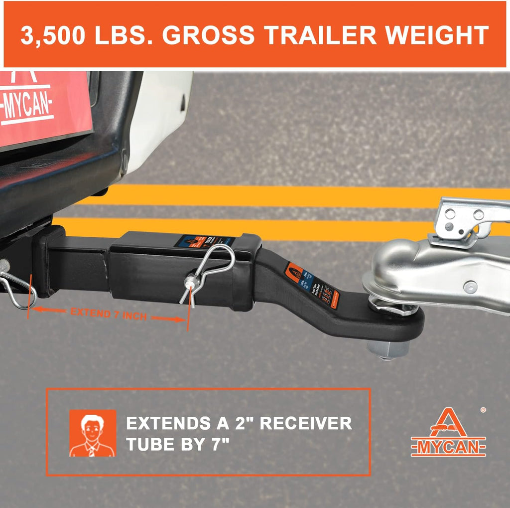 Hitch Extender 7 inch Trailer Extension for 2 inch Receiver Solid Shank 3500 lbs Pack of 2 N662
