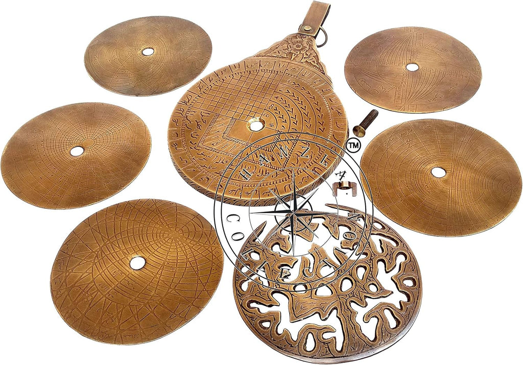 Vintage Antique Brass Astrolabe 8 Arabic Globe Navigation Astrological Calendar L5747