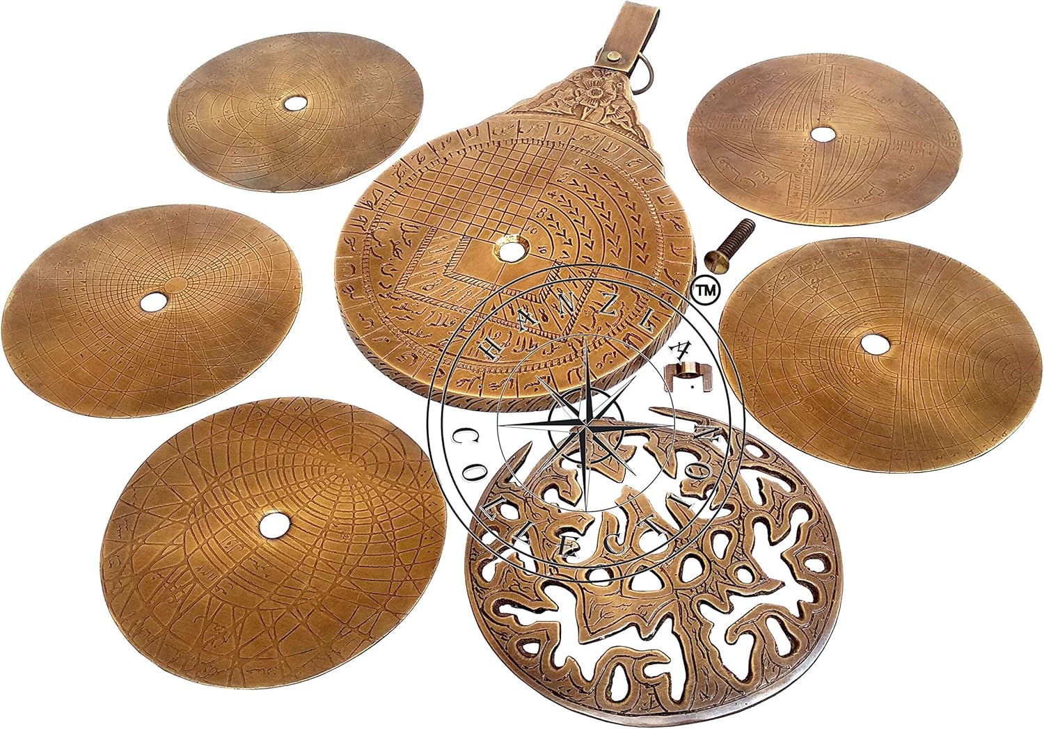 Vintage Antique Brass Astrolabe 8 Arabic Globe Navigation Astrological Calendar L5747