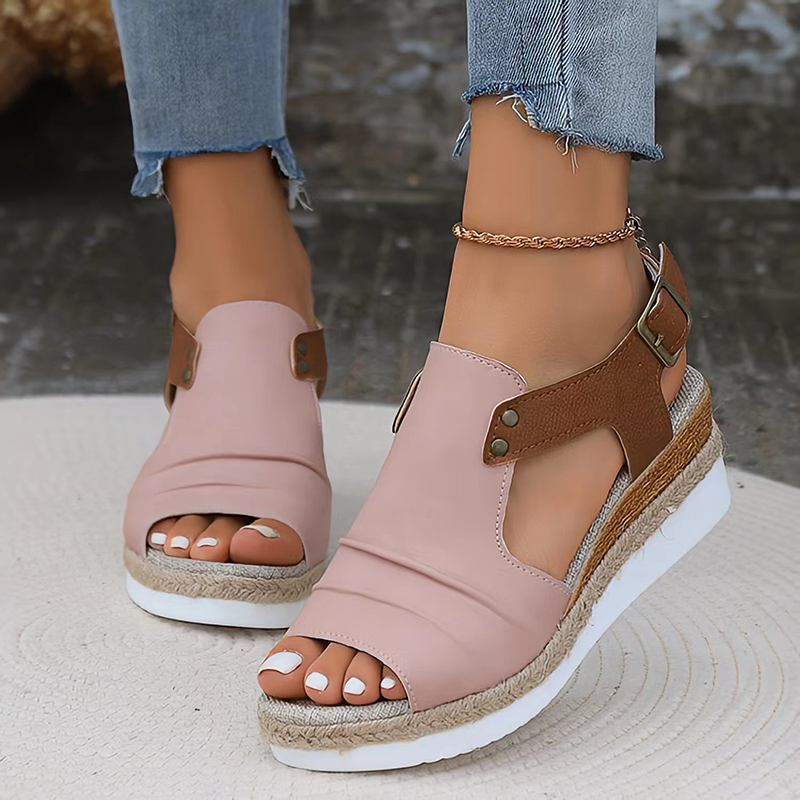 Women's Platform Wedge Sandals, Open Toe Ankle Buckle Strap Espadrille Casual Summer Shoes
