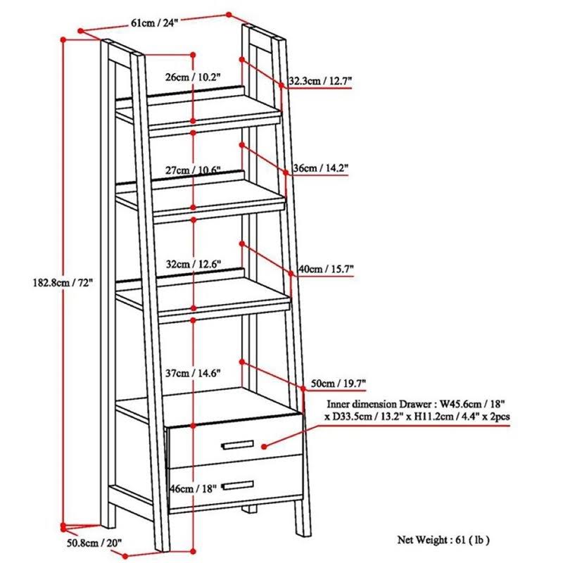 4 Shelf Ladder Bookcase in Gray I2745