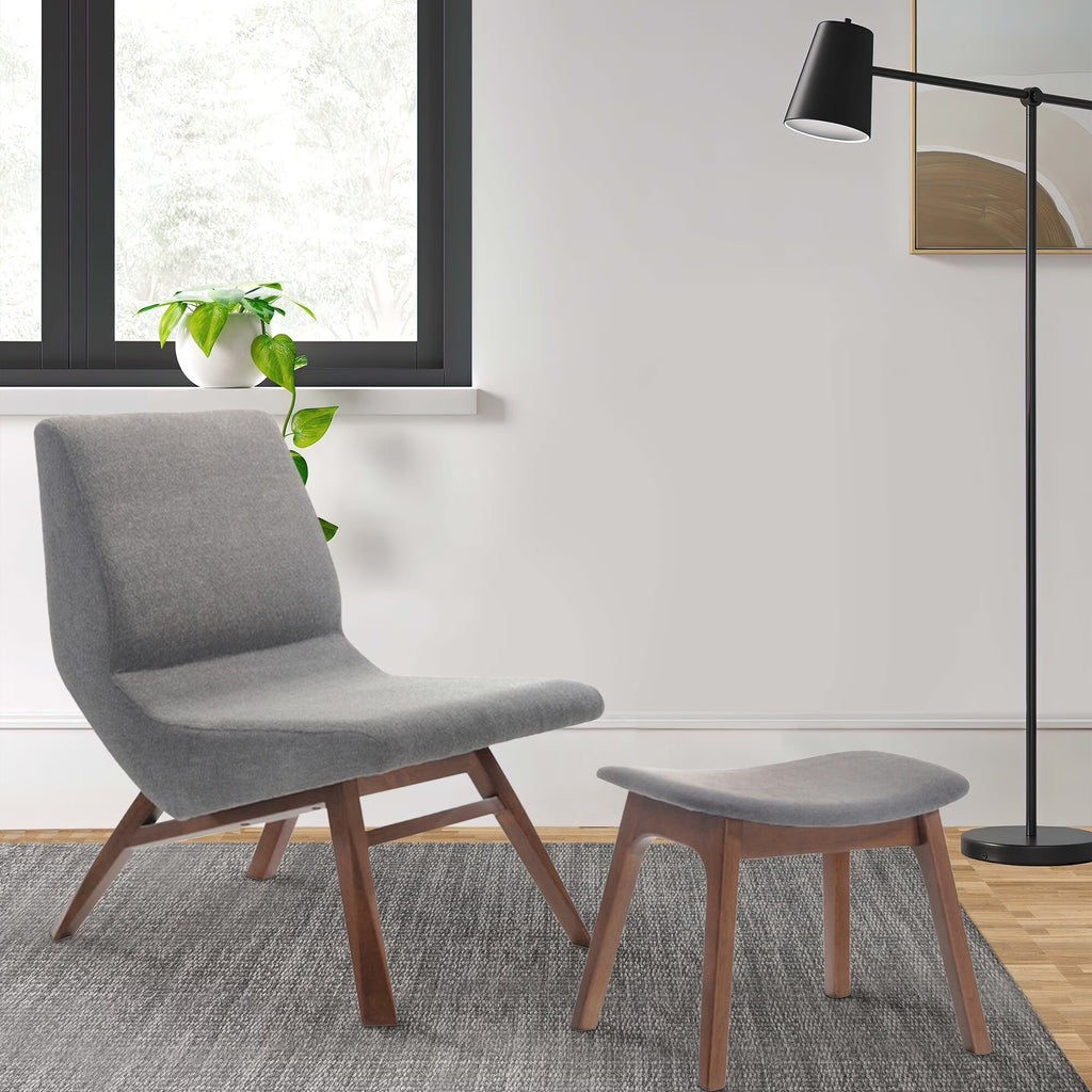 Walnut Gray Wood Side Chair with Ottoman R23673