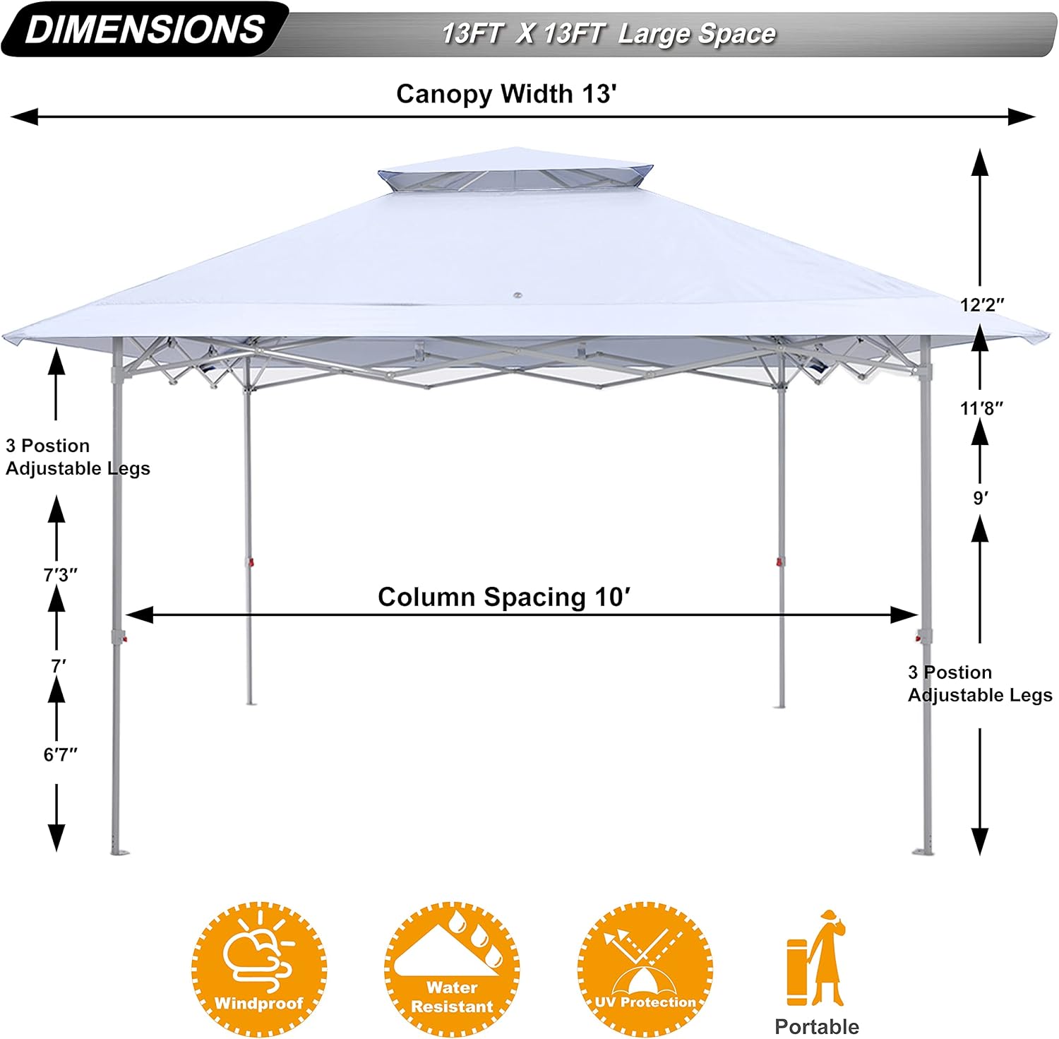 13x13 Pop Up Canopy Tent, Dark Gray S730732