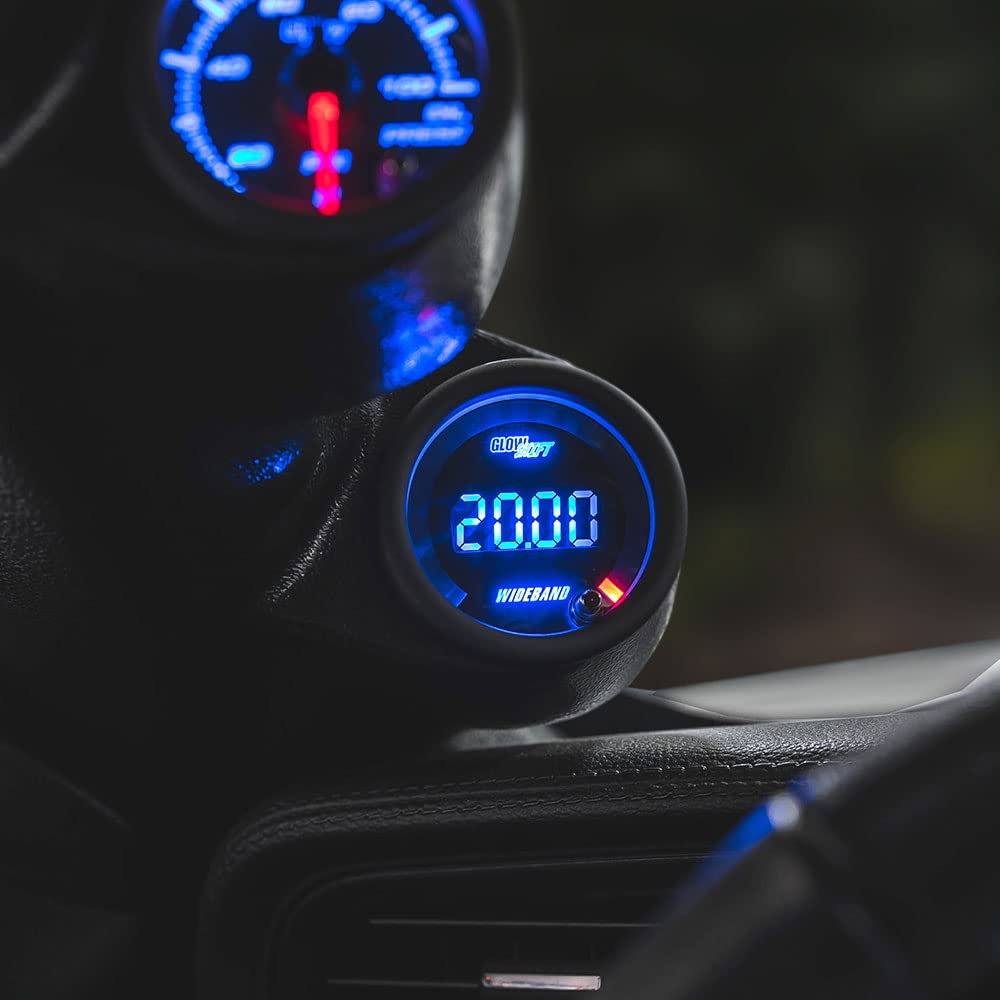 Tinted 7 Color Digital Wideband Air / Fuel Ratio AFR Gauge Kit with Oxygen Sensor, Data Logging Output & Weld-in Bung, Smoked Lens, Multi-Color LED Display, 2-1/16" 52mm Q3289