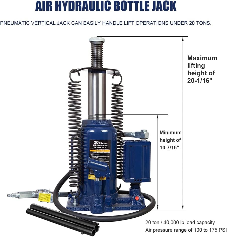 Blue Pneumatic Air Hydraulic Bottle Jack with Manual Hand Pump J936783